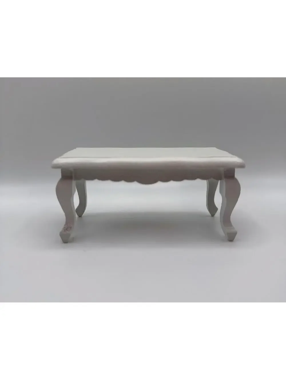 1:12 Dollhouse Miniature White Wood Coffee Table, Scalloped Edge Table for Doll